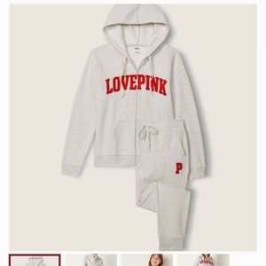 Victoria's Secret PINK Perfect Full Zip Hoodie Skinny Jogger Pant Set Gray Small